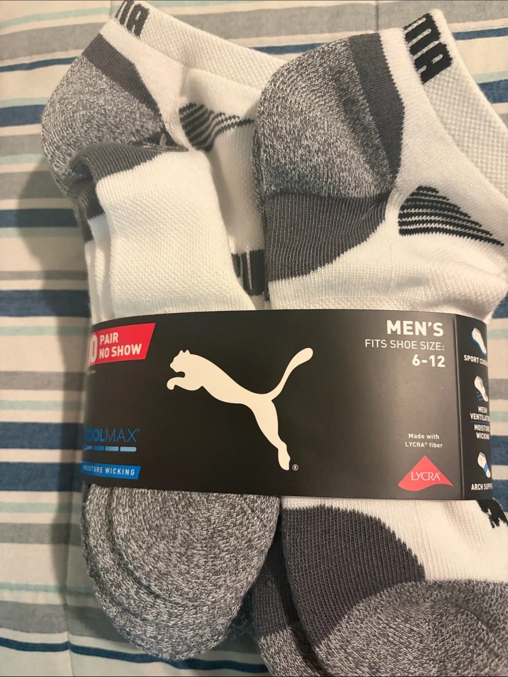 Puma Men’s No-Show Socks - White & Gray (10 Pair)